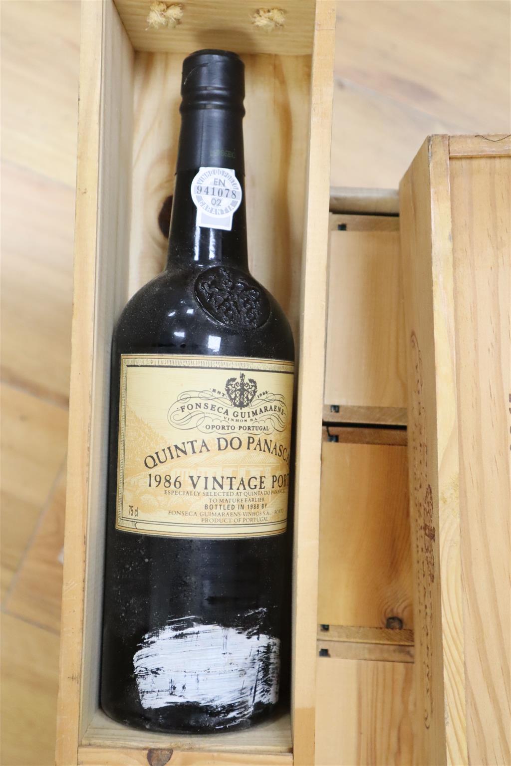 Twelve bottles of port; one Quinta do Panascal Vintage 1986, one St Michaels Finest Reserve, one Sandeman Tawny, one Dows 10 year